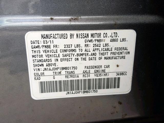 JN1AJ0HP1BM801750 - 2011 INFINITI EX35 BASE GRAY photo 10