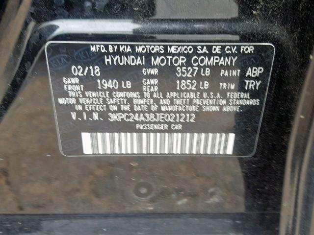 3KPC24A38JE021212 - 2018 HYUNDAI ACCENT SE BLACK photo 10