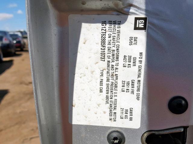 1G1ZT62885F310737 - 2005 CHEVROLET MALIBU MAX 银色 照片 10