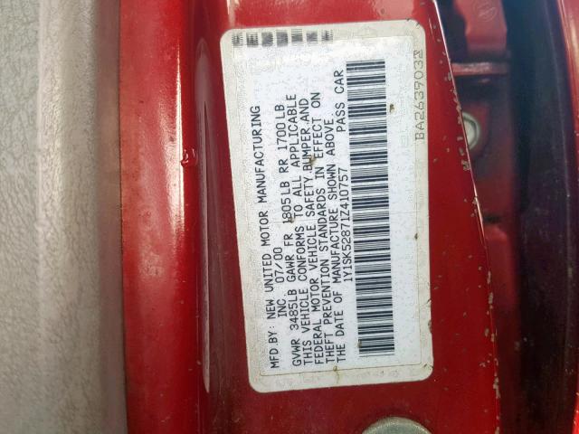 1Y1SK52871Z410757 - 2001 CHEVROLET GEO PRIZM RED photo 10