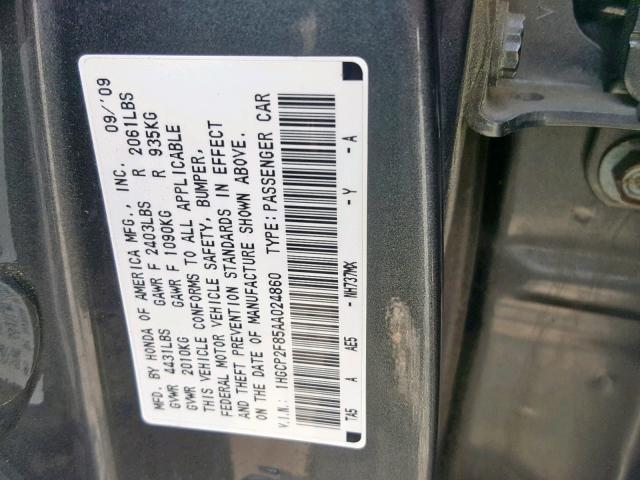 1HGCP2F85AA024860 - 2010 HONDA ACCORD EXL GREEN photo 10