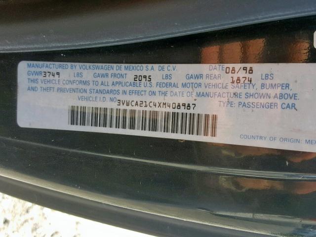 3VWCA21C4XM408987 - 1999 VOLKSWAGEN NEW BEETLE შავი ფოტო 10