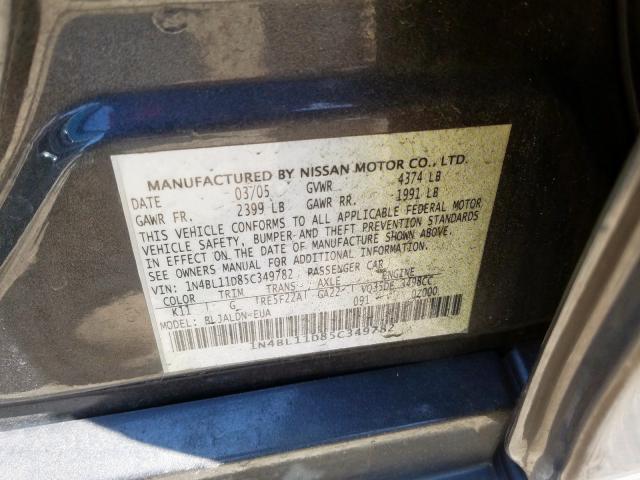 1N4BL11D85C349782 - 2005 NISSAN ALTIMA SE  photo 10