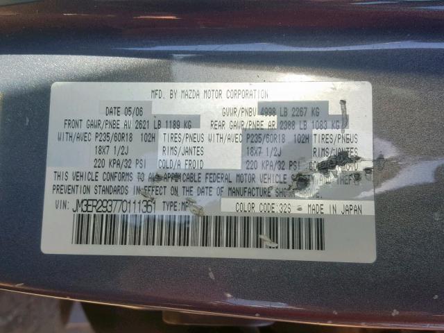 JM3ER293770111361 - 2007 MAZDA CX-7 GRAY photo 10