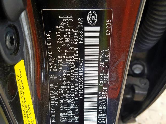 4T1BK3DB9CU455437 - 2012 TOYOTA AVALON BASE  photo 10