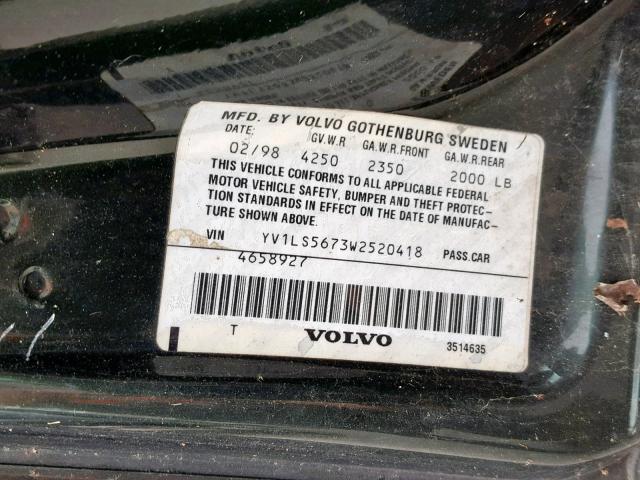 YV1LS5673W2520418 - 1998 VOLVO S70 GLT GREEN photo 10