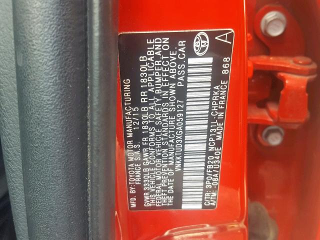 VNKKTUD3XGA059127 - 2016 TOYOTA YARIS L RED photo 10