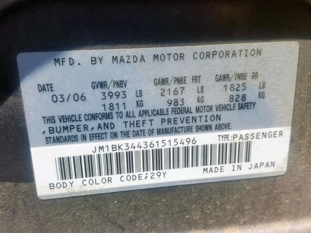 JM1BK344361515496 - 2006 MAZDA 3 HATCHBAC BLUE photo 10