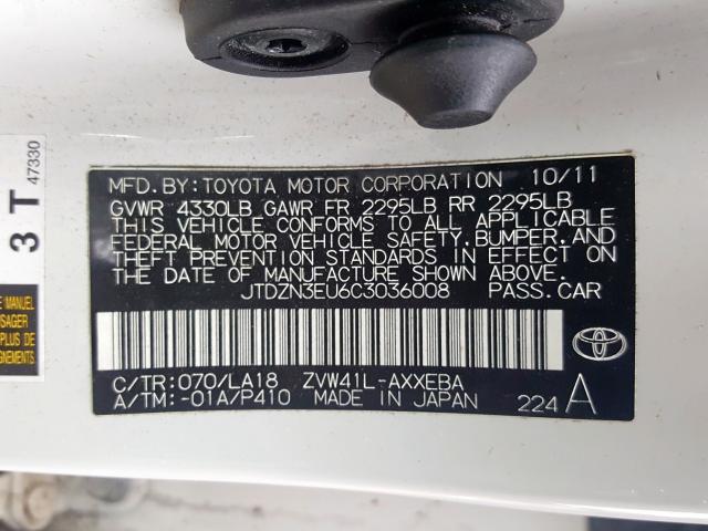 JTDZN3EU6C3036008 - 2012 TOYOTA PRIUS V  photo 10