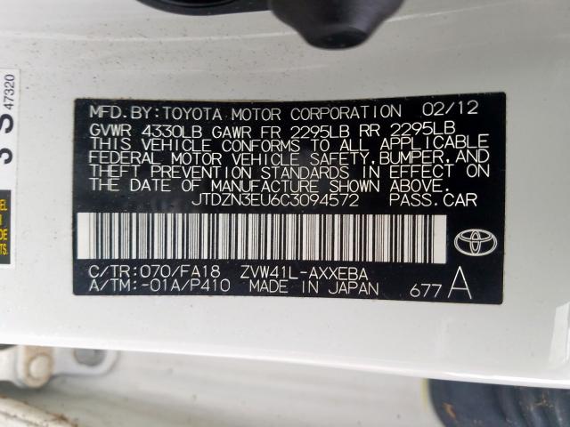 JTDZN3EU6C3094572 - 2012 TOYOTA PRIUS V  photo 10