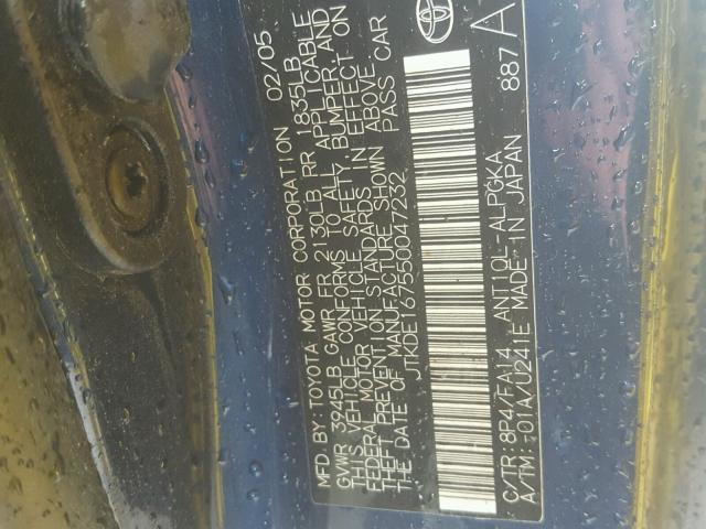 JTKDE167550047232 - 2005 TOYOTA SCION TC 蓝色 照片 10