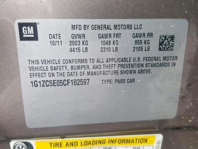 1G1ZC5E05CF182597 - 2012 CHEVROLET MALIBU 1LT 棕色 照片 10