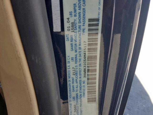 3VWBK31C54M415117 - 2004 VOLKSWAGEN NEW BEETLE ლურჯი ფოტო 10