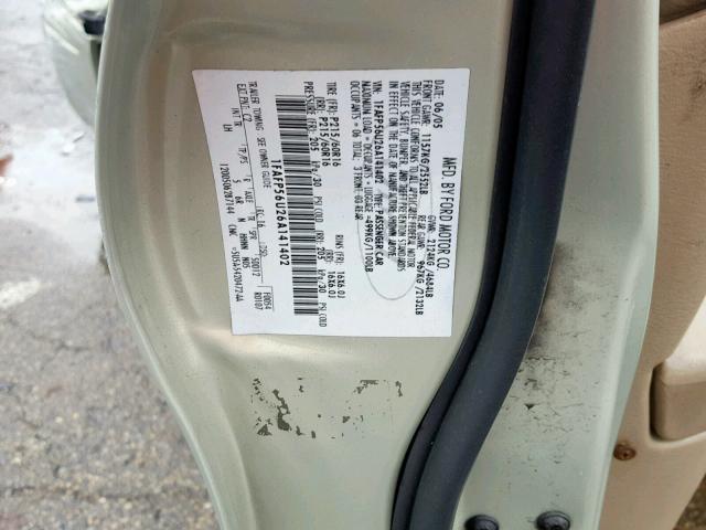 1FAFP56U26A141402 - 2006 FORD TAURUS SEL TAN photo 10