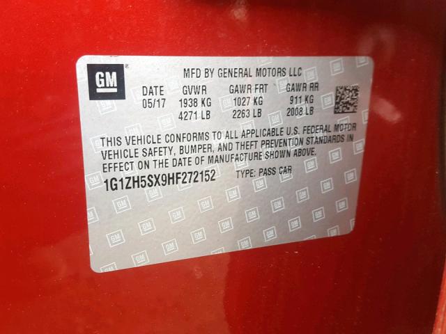 1G1ZH5SX9HF272152 - 2017 CHEVROLET MALIBU PRE BURGUNDY photo 10