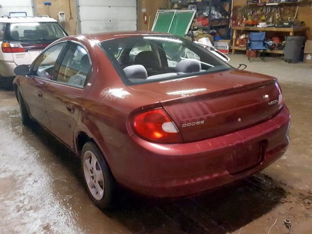 1B3ES46C51D300704 - 2001 DODGE NEON SE BURGUNDY photo 3