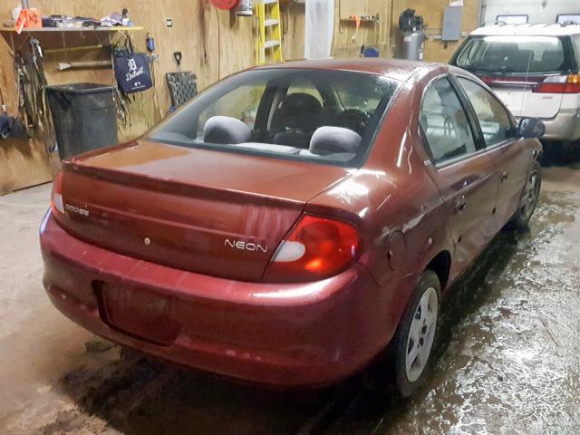 1B3ES46C51D300704 - 2001 DODGE NEON SE BURGUNDY photo 4