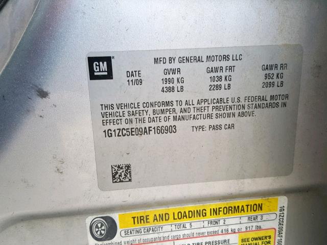 1G1ZC5E09AF166903 - 2010 CHEVROLET MALIBU 1LT 银色 照片 10