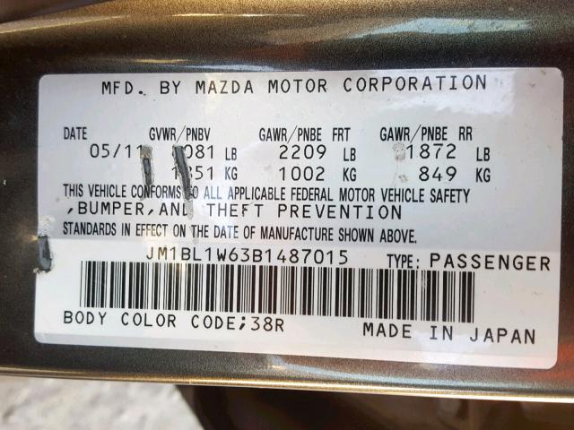 JM1BL1W63B1487015 - 2011 MAZDA 3 S SILVER photo 10