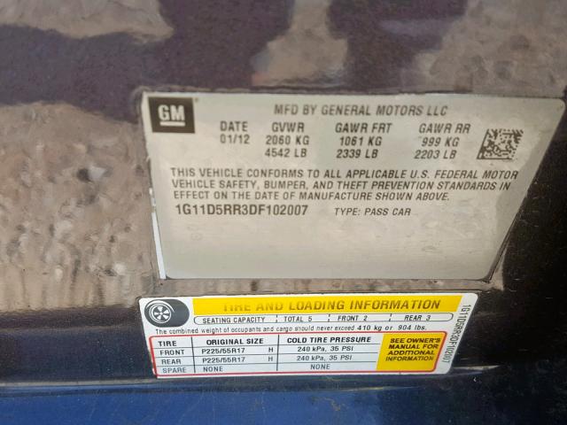 1G11D5RR3DF102007 - 2013 CHEVROLET MALIBU 1LT 灰色 照片 10