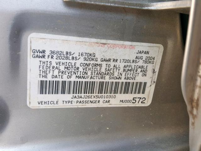 JA3AJ26EX5U010310 - 2005 MITSUBISHI LANCER ES SILVER photo 10