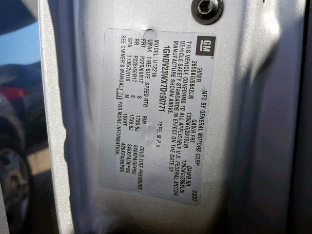 1GNDV23WX7D190771 - 2007 CHEVROLET UPLANDER L 银色 照片 10