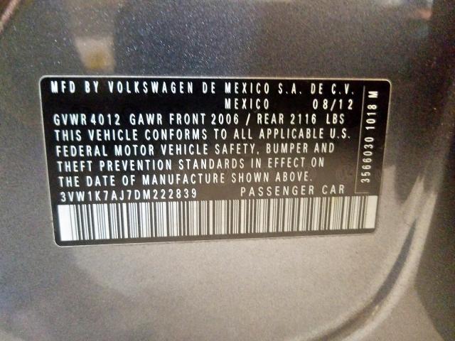 3VW1K7AJ7DM222839 - 2013 VOLKSWAGEN JETTA BASE  լուսանկար 10