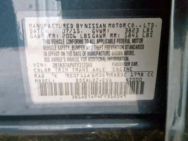 3N1AB7AP4FY312049 - 2015 NISSAN SENTRA S BLUE photo 10