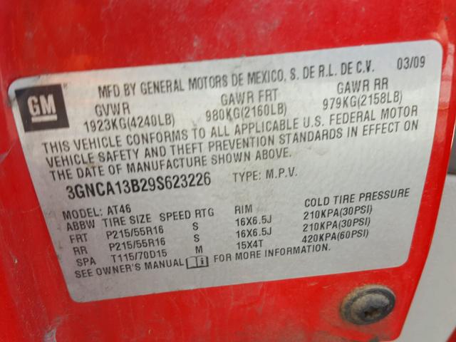 3GNCA13B29S623226 - 2009 CHEVROLET HHR LS Қызыл фото 10