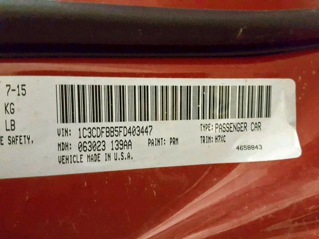 1C3CDFBB5FD403447 - 2015 DODGE DART SXT RED photo 10