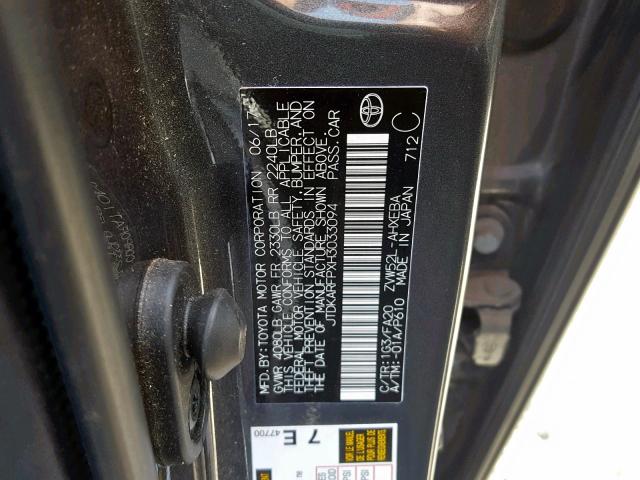 JTDKARFPXH3033094 - 2017 TOYOTA PRIUS PRIM 灰色 照片 10