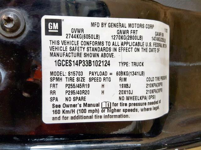 1GCES14P33B102124 - 2003 CHEVROLET SSR 黑色 照片 10