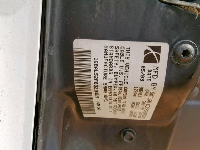 1G8AL52F83Z183829 - 2003 SATURN ION LEVEL WHITE photo 10