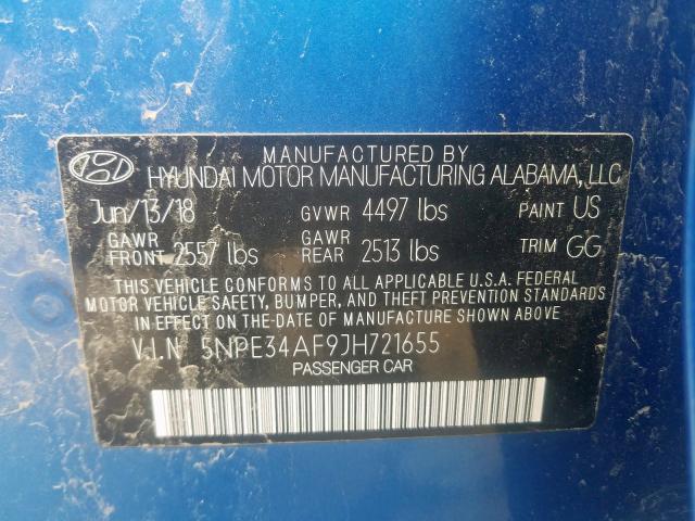 5NPE34AF9JH721655 - 2018 HYUNDAI SONATA SPORT  photo 10