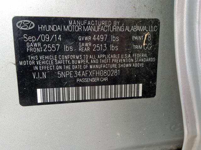 5NPE34AFXFH080281 - 2015 HYUNDAI SONATA SPO SILVER photo 10