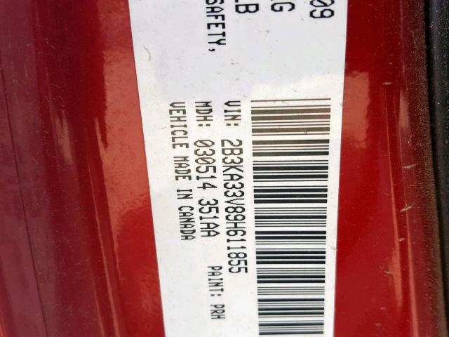 2B3KA33V89H611855 - 2009 DODGE CHARGER SX BURGUNDY photo 10