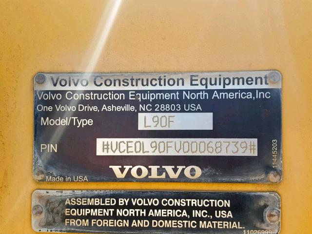 VCE0L90FV00068739 - 2008 VOLVO L90F YELLOW photo 10