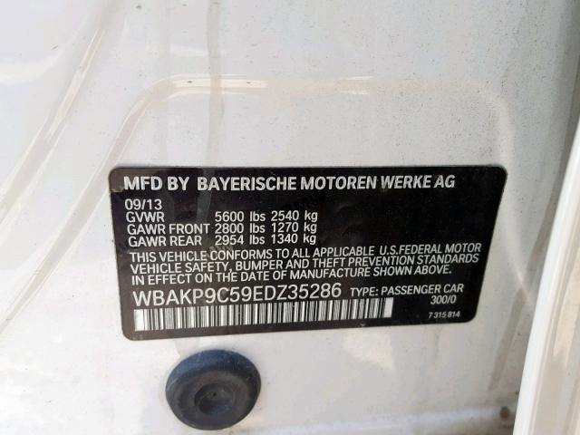 WBAKP9C59EDZ35286 - 2014 BMW 550 XI WHITE photo 10