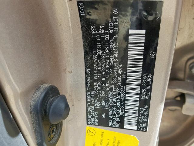 JTEEP21A550083853 - 2005 TOYOTA HIGHLANDER GOLD photo 10