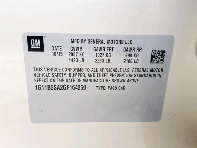 1G11B5SA2GF164559 - 2016 CHEVROLET MALIBU LIM TAN photo 10