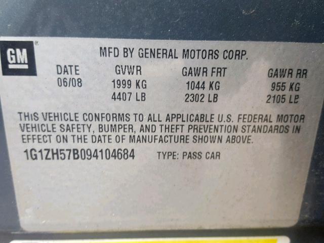 1G1ZH57B094104684 - 2009 CHEVROLET MALIBU 1LT GRAY photo 10