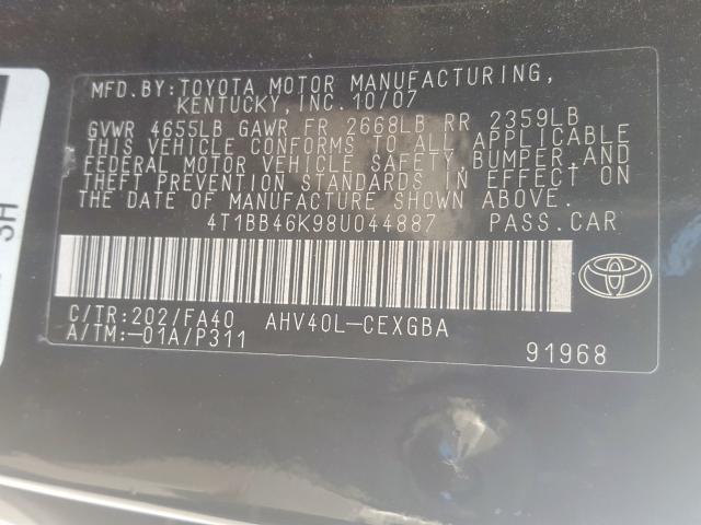 4T1BB46K98U044887 - 2008 TOYOTA CAMRY HYBRID  photo 10