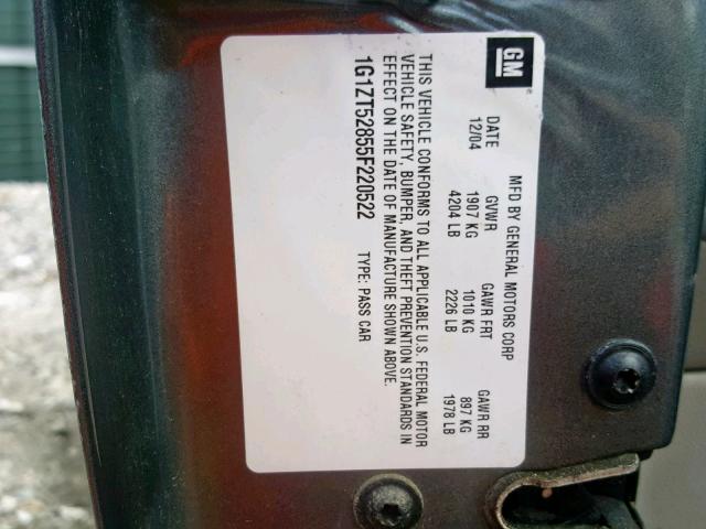 1G1ZT52855F220522 - 2005 CHEVROLET MALIBU LS GRAY photo 10