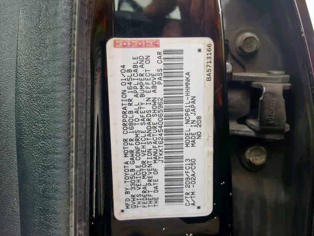 JTKKT624540065962 - 2004 TOYOTA SCION XA BLACK photo 10