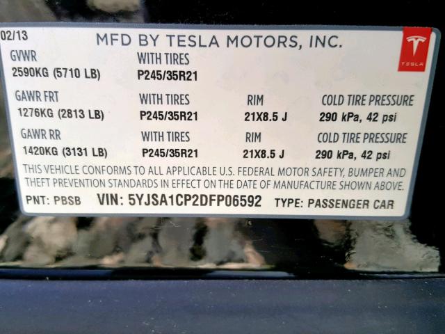 5YJSA1CP2DFP06592 - 2013 TESLA MODEL S BLACK photo 10