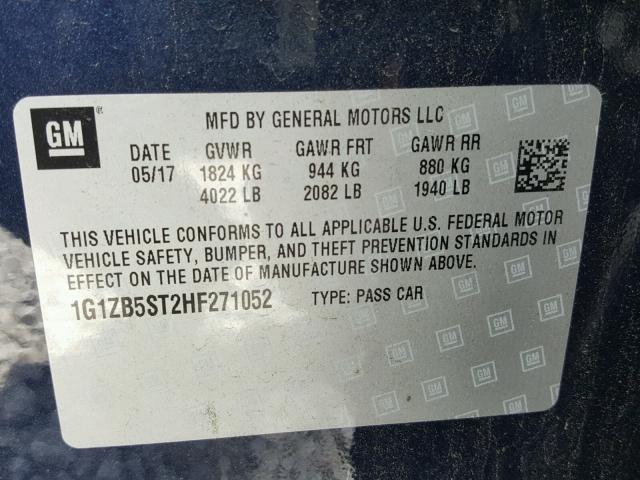 1G1ZB5ST2HF271052 - 2017 CHEVROLET MALIBU LS 蓝色 照片 10