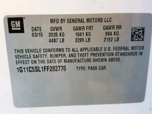 1G11C5SL1FF282776 - 2015 CHEVROLET MALIBU 1LT WHITE photo 10