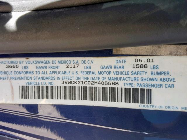 3VWCK21C02M405588 - 2002 VOLKSWAGEN NEW BEETLE Blau Foto 10