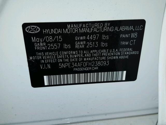 5NPE34AF0FH238093 - 2015 HYUNDAI SONATA SPO WHITE photo 10