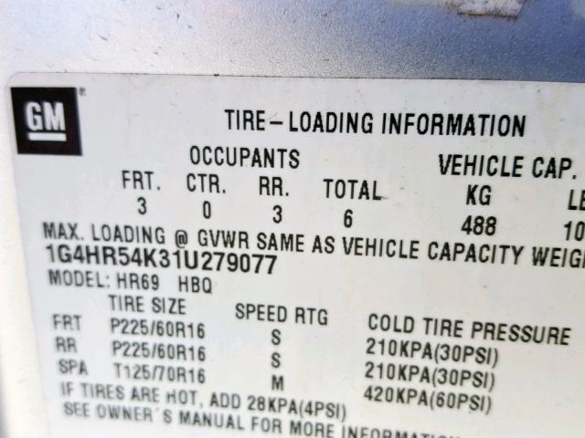 1G4HR54K31U279077 - 2001 BUICK LESABRE LI SILVER photo 10